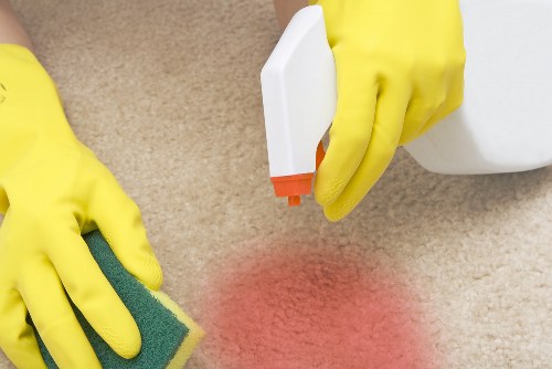 Professional carpet cleaning setup with safety-focused equipment